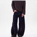 High Street Blue Denim Pants With Button Details - Oversized Flared Jeans For Men & Women, Vintage Washed Wide Leg Streetwear Trousers_mkmklike.com