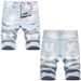 Men's Distressed Denim Shorts - Korean Style Washed Cotton 5-Inch Inseam Casual Summer Shorts With Artistic Spray Paint Print_mkmklike.com