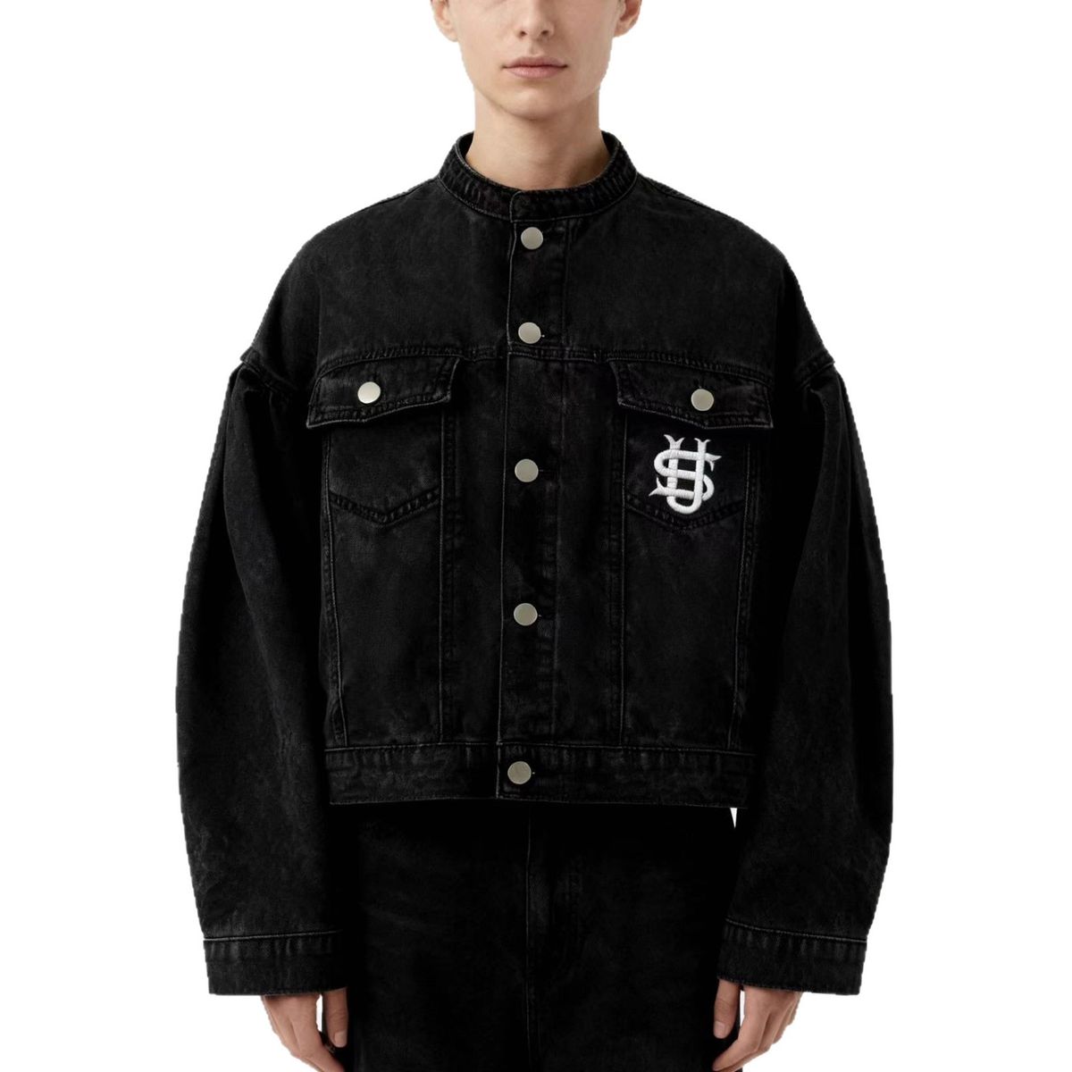 Distressed Embroidered Denim Shirt - Vintage Streetwear Short Sleeve Top For Men & Women, Y2k Hip Hop Fashion, Retro High Street Casual Wear_mkmklike.com
