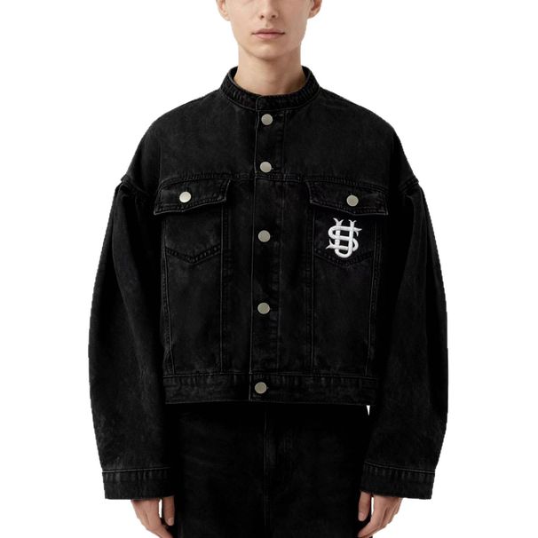 Distressed Embroidered Denim Shirt - Vintage Streetwear Short Sleeve Top For Men & Women, Y2k Hip Hop Fashion, Retro High Street Casual Wear_mkmklike.com