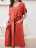 Women's Clothing New Short-sleeved Linen V-neck Pocket Dress_mkmklike.com