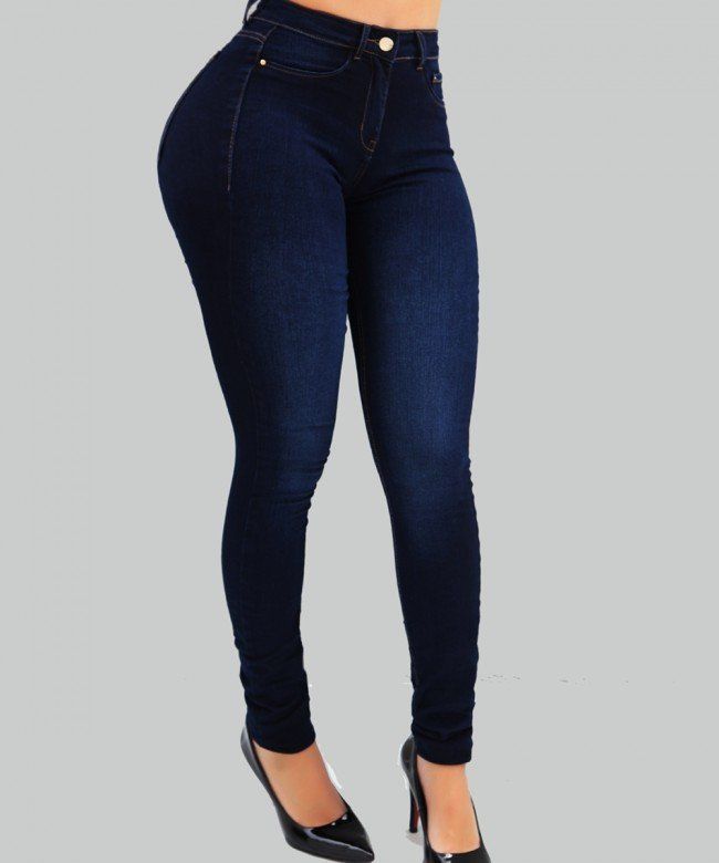 Women's High Waist Stretchy Skinny Jeans - Tummy Control & Booty Lift - Classic Blue Denim Pants For Work & Casual_mkmklike.com