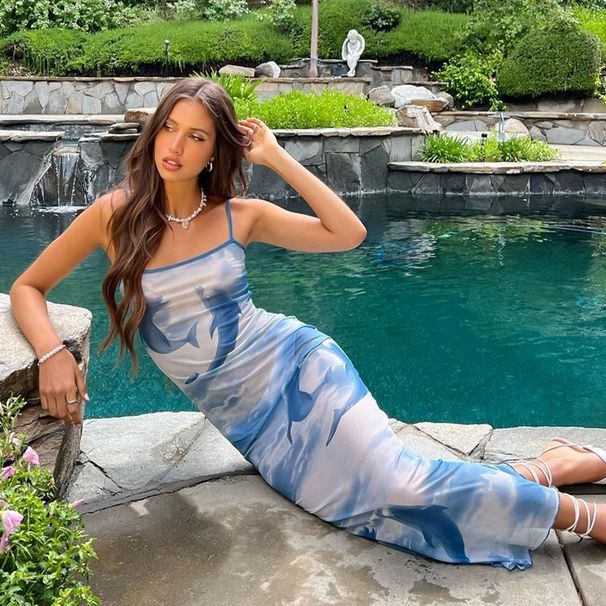 Women's Clothing chest wrap tight dress dolphin print medium and long skirt hip skirt _mkmklike.com