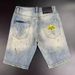 Men's Clothing Fashion Ink Splash Embroidery Denim Shorts Elastic Hole Style Five Point Pants Half Leg Pants_mkmklike.com