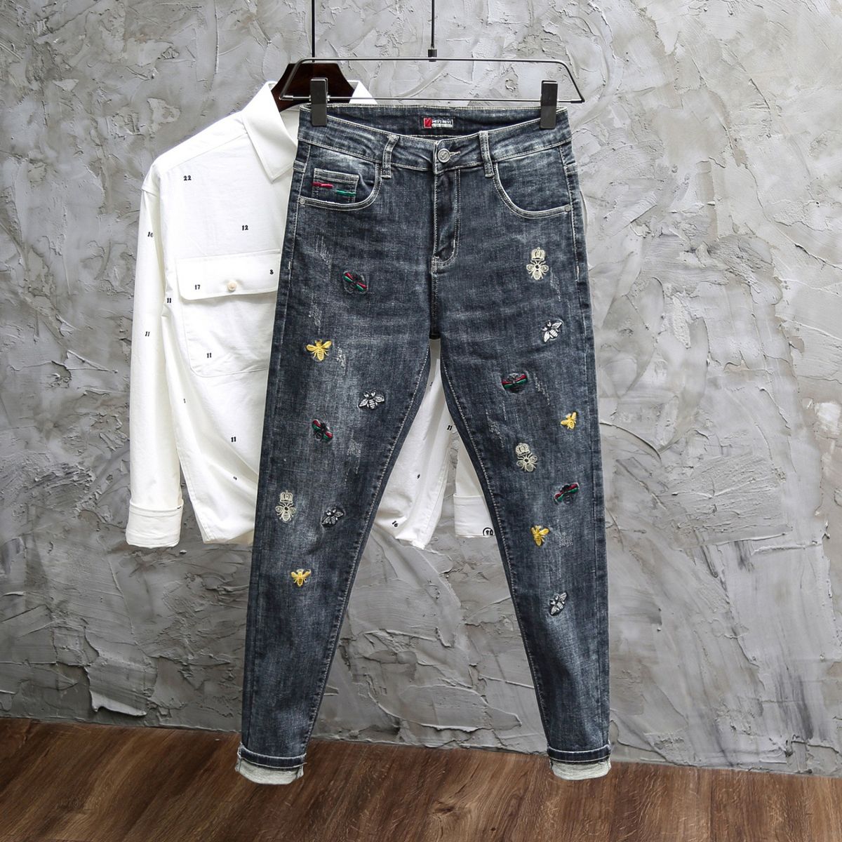Luxury Men's Distressed Patchwork Jeans Spring Autumn Style Trendy And Cool Ripped Slim Fit Skinny Jeans Painted_mkmklike.com