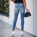 Women's Clothing Button Down Ripped Denim Skinny Pants Fashion Pencil Pants_mkmklike.com