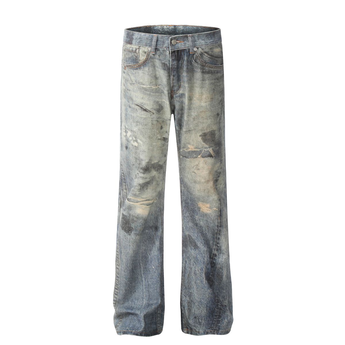 Men's Clothing 2025 American Retro Trend Street Style Old Color Washed Design Straight Men's Denim Trousers_mkmklike.com