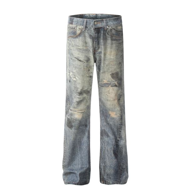 Men's Clothing 2025 American Retro Trend Street Style Old Color Washed Design Straight Men's Denim Trousers_mkmklike.com