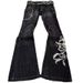 Gothic Embroidery Flared Jeans - Y2K Punk Low-Rise Denim Pants With 3D Stitching & Vintage Wash For Unisex Streetwear_mkmklike.com
