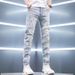 Premium Stretch Denim Jeans – Slim Fit Ripped & Embroidered Men's Pants (Light Blue, Summer Style)_mkmklike.com