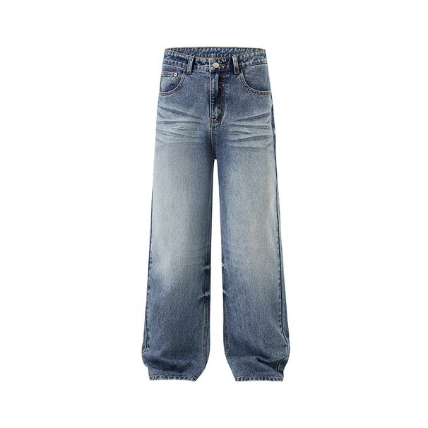 Men's Relaxed Straight Leg Jeans - Ice Blue Washed Denim With Natural Whiskering | Cleanfit Styling For Casual & Everyday Wear_mkmklike.com