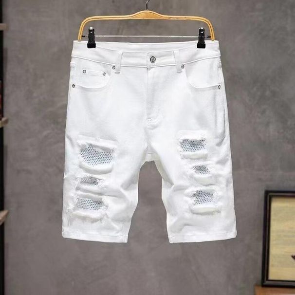 Men's Clothing P New Elastic Solid Color Large Size Ripped Slim Men's Denim Shorts Men's Shorts_mkmklike.com