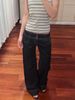 American Retro Style Plus-size Washed Button-up Jeans For Women, Low-waisted, Straight-leg, Loose, Wide-leg, Drapey Long_mkmklike.com