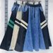New Style Retro Design Stitching Contrast Color Denim Skirt Elastic Waist Drawstring Loose Long Skirt_mkmklike.com