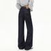Retro Dark Blue Wide-leg Jeans For Women, 2024 Autumn High-waisted Loose Slimming Vintage Casual Drapey Floor-length_mkmklike.com