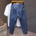 Summer Trendy Jeans Men's Washed Elastic Waist Thin Ice Silk Jeans Men's Fat Large Size Denim Trousers Men_mkmklike.com