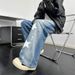 Men's Star Print Jeans - Relaxed Straight Leg Denim Pants With Washed Finish For Casual Wear_mkmklike.com