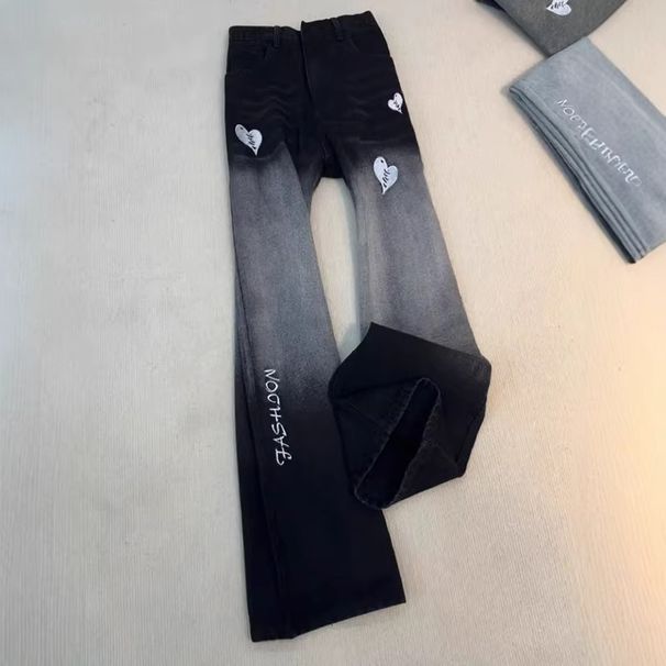 Men's Embroidered Letter Jeans – Vintage Washed High Street Baggy Pants With Flared Hem | American Streetwear Aesthetic For Urban Exploration_mkmklike.com