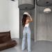 Women's Clothing Distressed High-Waisted Wide-Leg Jeans For Women – Vintage Straight-Leg Denim Pants With Raw Hem, Comfortable & Stylish Casual Wear_mkmklike.com