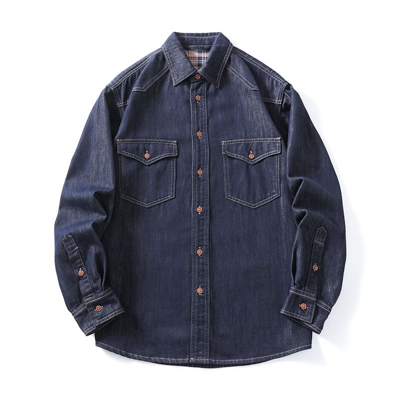 New Large Size Men's Clothing Does Not Fade Denim Shirt Men's Simple Versatile Fat Man Primary Color Denim Shirt Men's Clothing_mkmklike.com