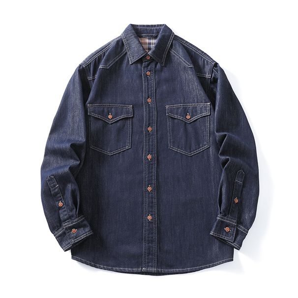 New Large Size Men's Clothing Does Not Fade Denim Shirt Men's Simple Versatile Fat Man Primary Color Denim Shirt Men's Clothing_mkmklike.com