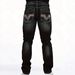 Men's Stretch Denim Jeans – Slim Fit Black Straight Leg Pants With Embroidery Details (S-2XL, All-Season Comfort)_mkmklike.com