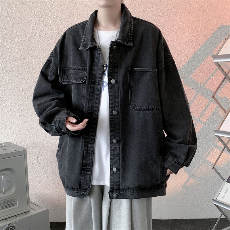 Retro Washed Denim Jacket Men's Spring And Autumn Loose Workwear Jacket Top_mkmklike.com