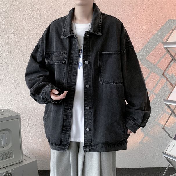 Retro Washed Denim Jacket Men's Spring And Autumn Loose Workwear Jacket Top_mkmklike.com