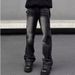 Retro Washed Flared Jeans for Men Slim Fit Straight Leg Black And Gray High Street Style Trendy Brand American Style_mkmklike.com