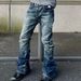 "Men's Button-Fly Stacked Jeans - Slim Straight Leg Denim Pants With Curved Seam & Strategic Pleating For Effortless Stacking Effect"_mkmklike.com