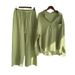Cross-border Women's 2-Piece Vintage Plus Size 2025 Cotton Linen Shirt Set High-Waisted Loose Pants_mkmklike.com