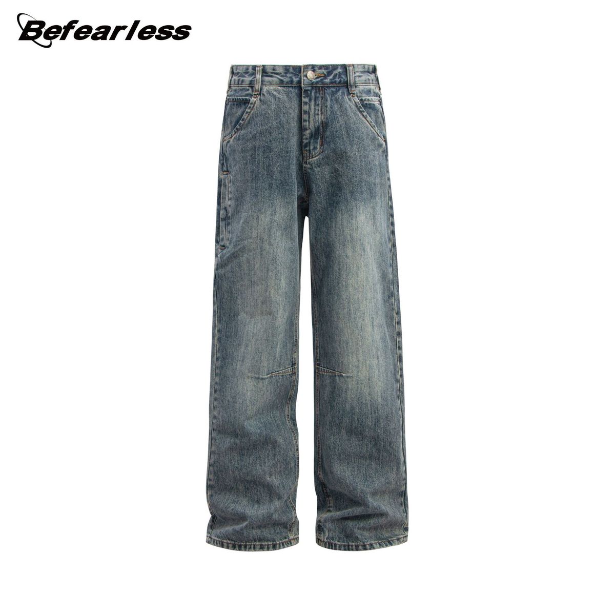 Men's Clothing Retro Washed Old Loose Straight Jeans Men And Women Trendy Wide Leg Casual Baggy Couple Trousers_mkmklike.com