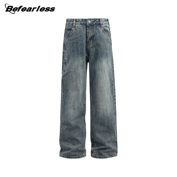 Men's Clothing Retro Washed Old Loose Straight Jeans Men And Women Trendy Wide Leg Casual Baggy Couple Trousers_mkmklike.com