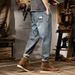 Spring And Summer Thin Japanese-style Denim Nine-point Pants Men's Retro Elastic Waist Elastic Badge Large-size Jeans Men's 9-point_mkmklike.com