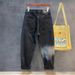 Men's Clothing Washed Heavy Duty Trendy Retro Jeans Tapered Loose Straight Casual Long Pants_mkmklike.com