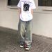American Retro Striped Color Matching Splicing Old Jeans Men's And Women's Trendy Brand Straight Loose Workwear Wide Back Trousers_mkmklike.com