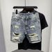 Men's Summer Thin Retro Scratched Hole Denim Shorts Loose Fit Mid-Length Trendy Korean Five Point Pants Breeches_mkmklike.com