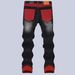 Trendy And Versatile Spliced Color Jeans For Men, With A Red Base And Retro Washed Fabric That Looks Slim And Slim, Slim Fit, And Small Footed Men's P_mkmklike.com