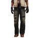 Men's High Street Style Casual Denim Jeans Distressed Graffiti Print Loose Fitting Straight Leg Ripped_mkmklike.com