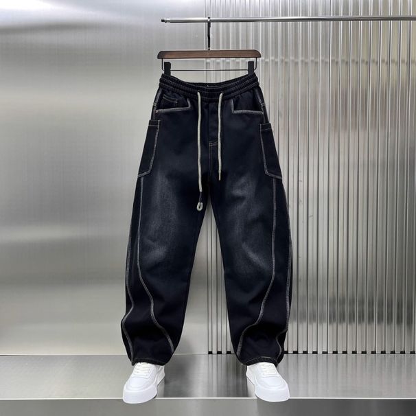 Retro Washed Denim Pants For Men - Vintage Loose Straight-Leg Jeans With Curved Hem & Distressed Details_mkmklike.com