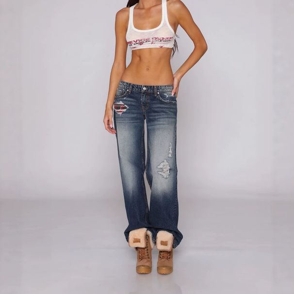 Women's Clothing Women's Washed Ripped Jeans Loose Straight Leg Denim Trousers_mkmklike.com