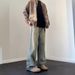 Men's American Style Loose Straight Leg Jeans Trendy Casual Wide Leg Floor Length Pants Slightly Flared Washed Distressed_mkmklike.com