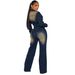 Women's Clothing 6027 Slim Elastic Flared Washed Long Sleeved Denim Jumpsuit Jumpsuit_mkmklike.com