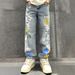 Men's Clothing Washed Stitching Denim Pants Trendy Men Loose Straight Men Fashion Denim Trousers Men Street Retro_mkmklike.com