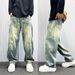 Men's Patchwork Curved Blade Jeans Straight Leg Loose Fit Wide Leg Pants Design Spring Autumn Plus Size_mkmklike.com