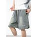 Men's Summer Trendy Denim Shorts American Style With Triangle Slits Color Blocking Embroidery Loose Casual Five-Point Pants_mkmklike.com
