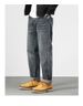 American Style Plush Thick Jeans Men's Winter Trend Straight Tube Loose Fitting Harem Washed Nine Inch Long Pants_mkmklike.com