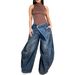 BN367 Wide Leg Jeans for Women Fashion Cross Border E-commerce European American Style Washed Distressed Patch Pocket Hot Selling_mkmklike.com