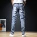 Men's Trendy Patchwork Denim Jeans Korean Style Slim Fit Stretchy Skinny Jeans Mid Waist Long Straight Pants_mkmklike.com