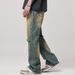 Vintage Yellow Mud-Dyed Ripped Jeans For Men American High Street Fashion Loose Straight-Leg Draped Dad Long Pants_mkmklike.com